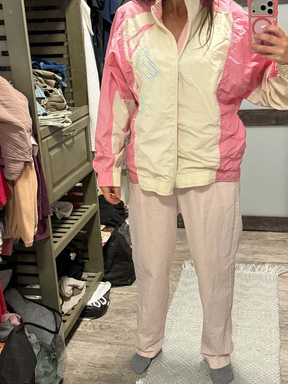 Vintage 3 piece jogging suite set pink sport jacket Nylon zip up Halloween